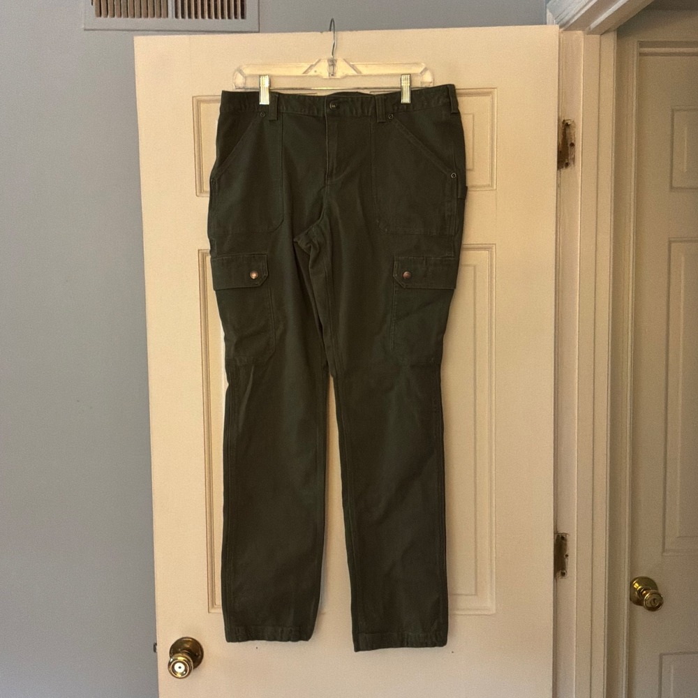 Duluth Trading Co DuluthFlex Fire Hose Slim Cargo Pants 12 Green Work Utility